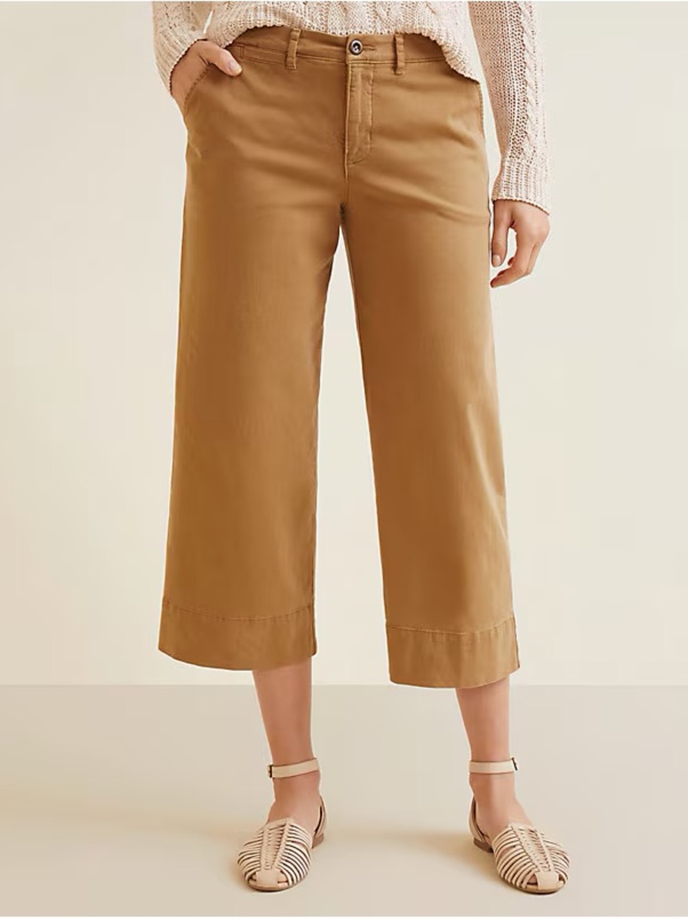 Garnet Hill | Cropped Wide-Leg Chinos in Beechwood| Rich Tan Brown | Size: 6